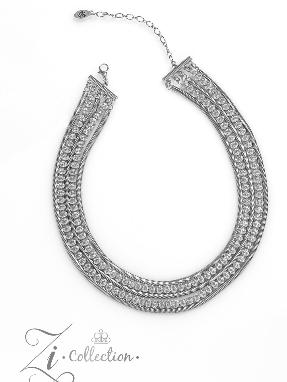 paparazzi Silver-Tone Layered Rhinestone Collar Necklace